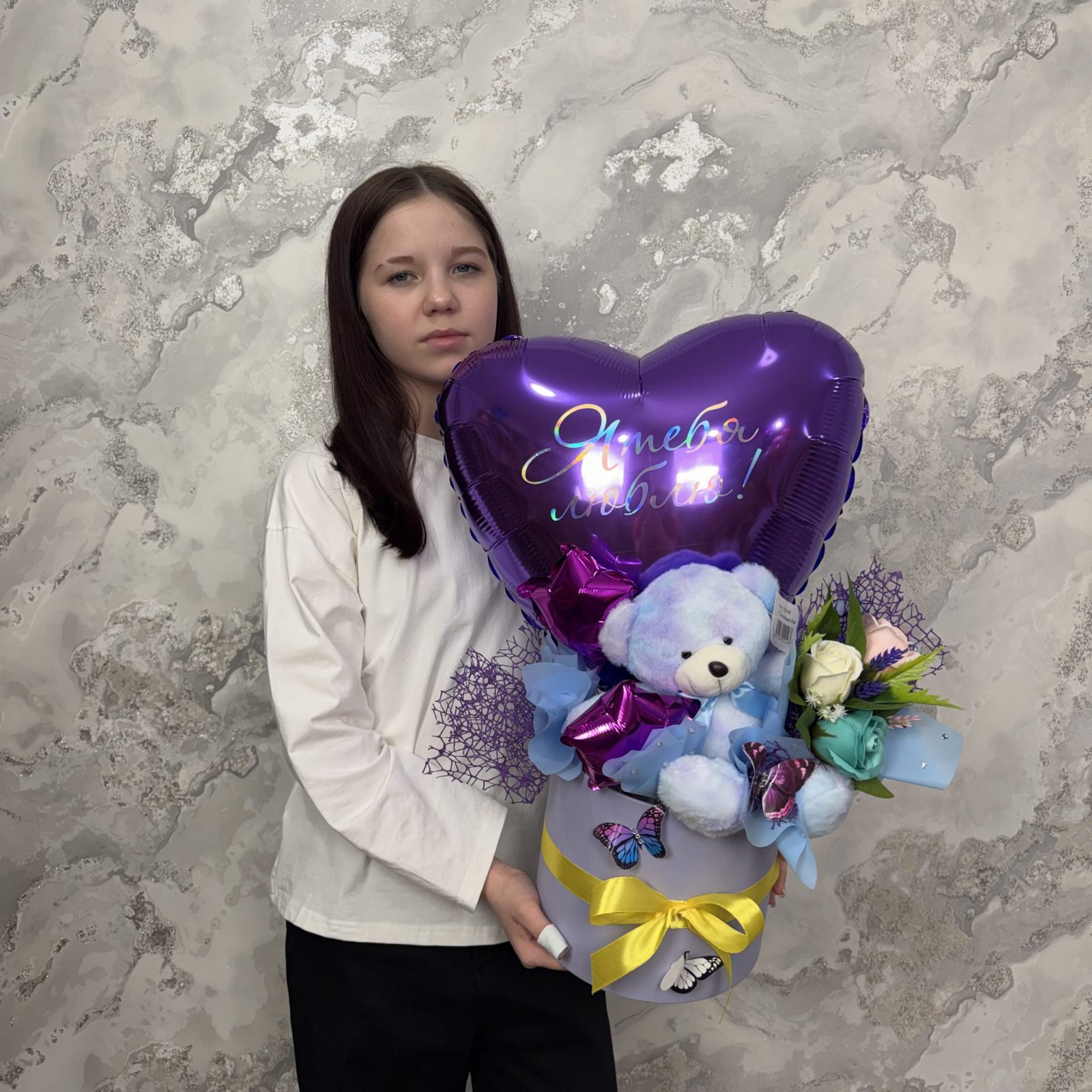 Бокс с мишкой и сердцем фиолетовый Бокс с мишкой и сердцем фиолетовый